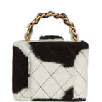 Vintage Square Vanity Box Brown and White Cow Print Pony Hair Antique Gold Hardware