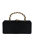 Vintage Rectangular Vanity Box Black Pony Hair Antique Gold Hardware
