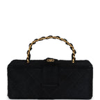 Vintage Rectangular Vanity Box Black Pony Hair Antique Gold Hardware