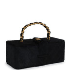 Vintage Rectangular Vanity Box Black Pony Hair Antique Gold Hardware