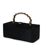 Vintage Rectangular Vanity Box Black Pony Hair Antique Gold Hardware