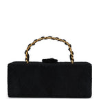 Vintage Rectangular Vanity Box Black Pony Hair Antique Gold Hardware