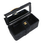 Vintage Rectangular Vanity Box Black Pony Hair Antique Gold Hardware