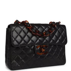 Vintage Jumbo Classic Single Flap Bag Black Lambskin Tortoiseshell Bakelite Hardware