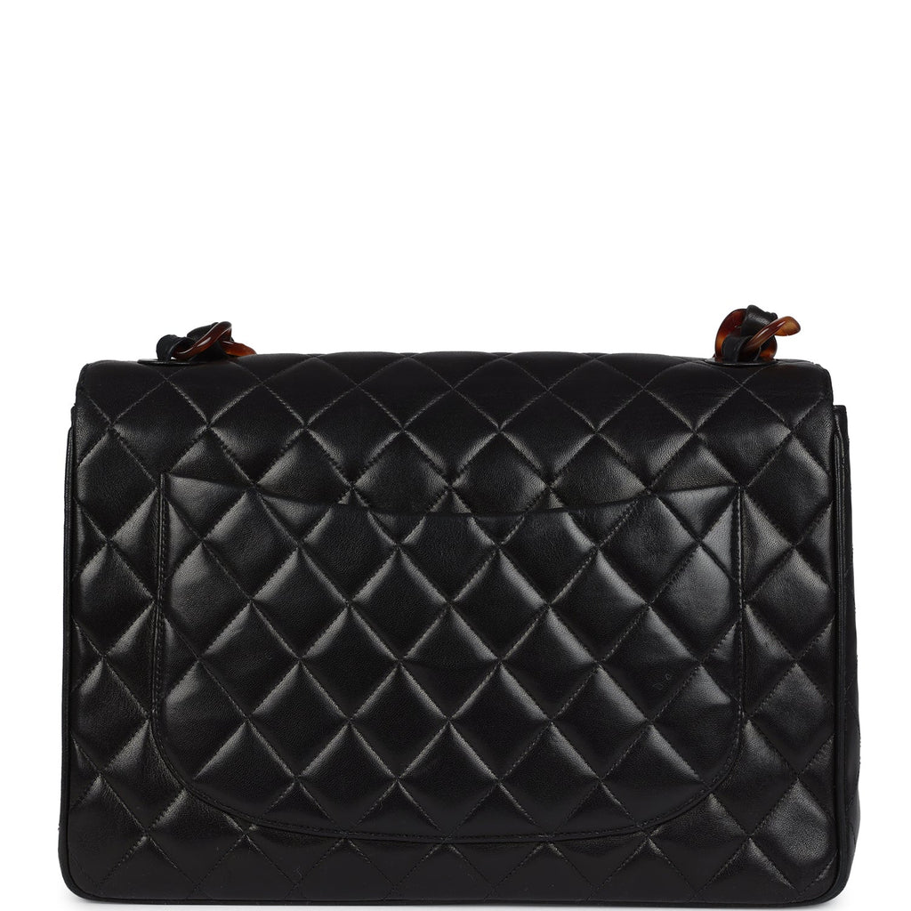 Vintage Jumbo Classic Single Flap Bag Black Lambskin Tortoiseshell Bakelite Hardware
