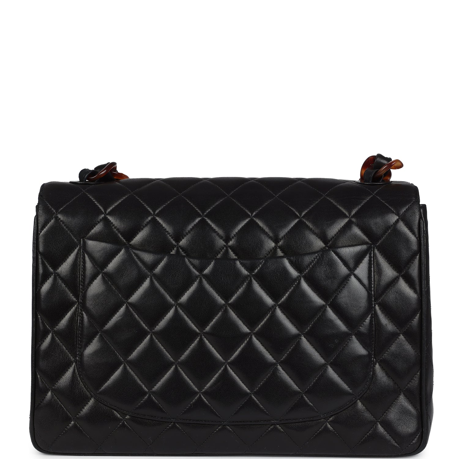 Vintage Jumbo Classic Single Flap Bag Black Lambskin Tortoiseshell Bakelite Hardware