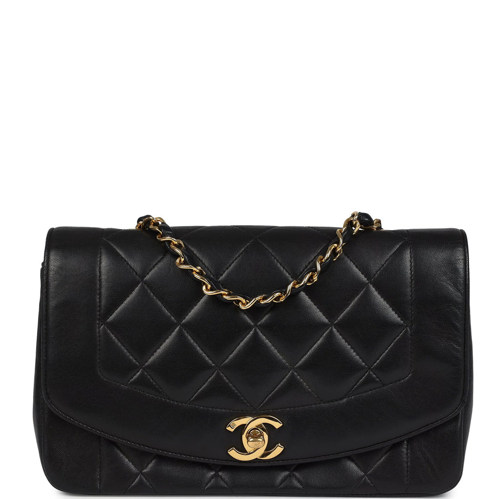 Vintage Small Diana Flap Bag Black Lambskin Gold Hardware