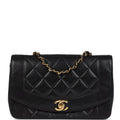 Vintage Small Diana Flap Bag Black Lambskin Gold Hardware