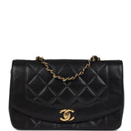 Vintage Small Diana Flap Bag Black Lambskin Gold Hardware