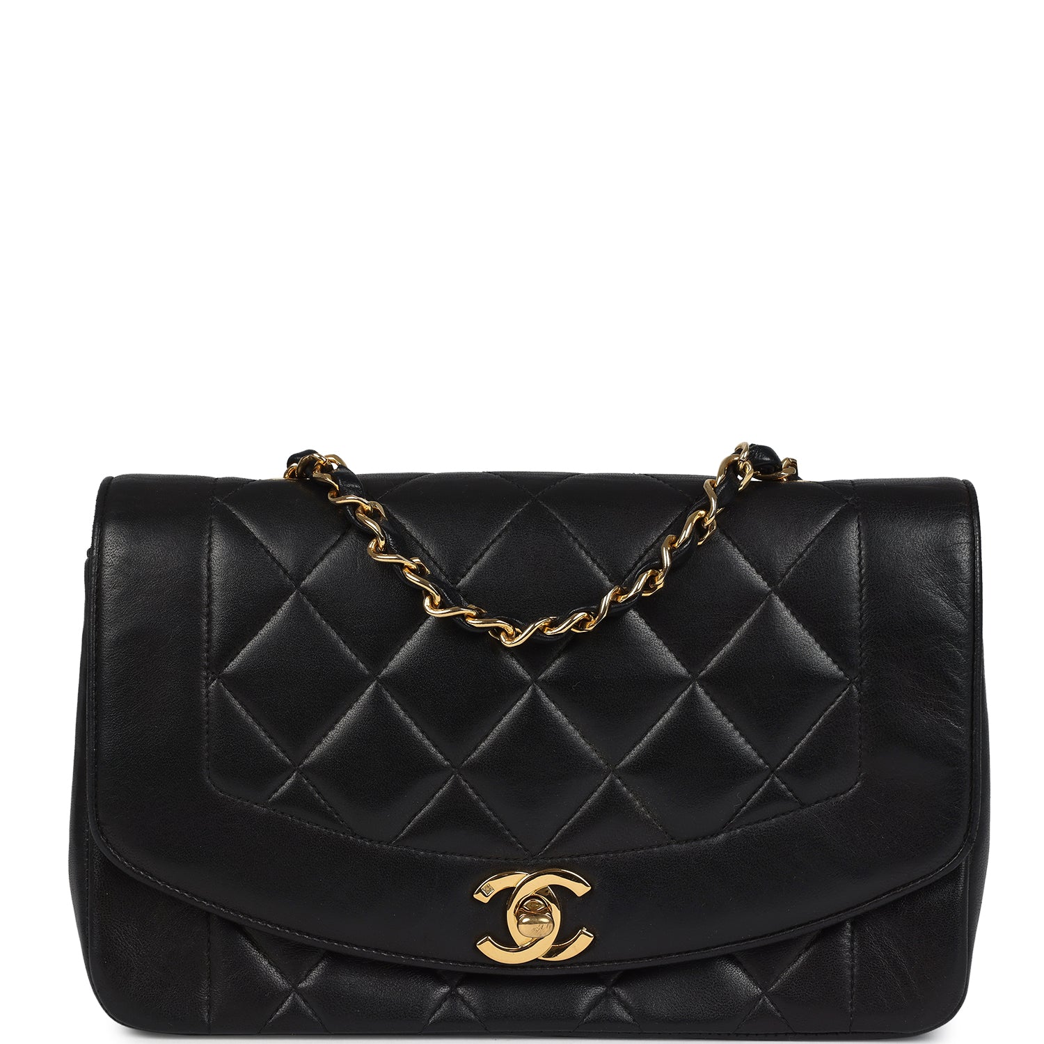 Vintage Small Diana Flap Bag Black Lambskin Gold Hardware