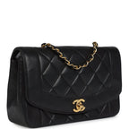 Vintage Small Diana Flap Bag Black Lambskin Gold Hardware