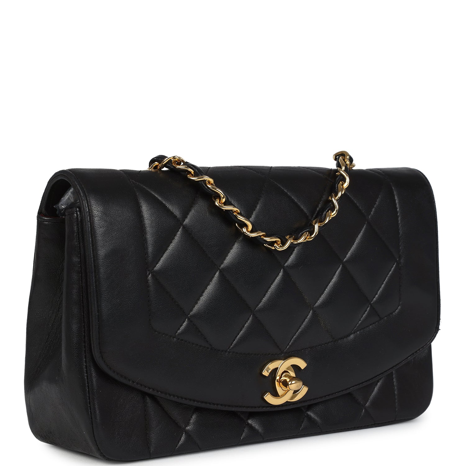 Vintage Small Diana Flap Bag Black Lambskin Gold Hardware