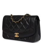 Vintage Small Diana Flap Bag Black Lambskin Gold Hardware