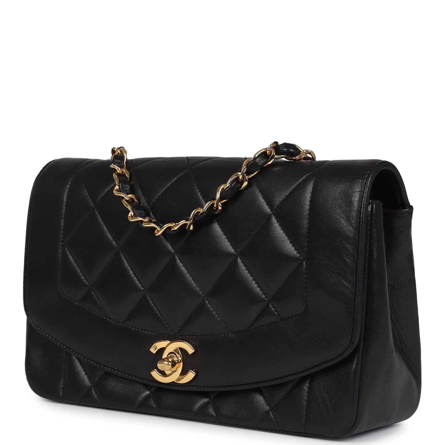 Vintage Small Diana Flap Bag Black Lambskin Gold Hardware