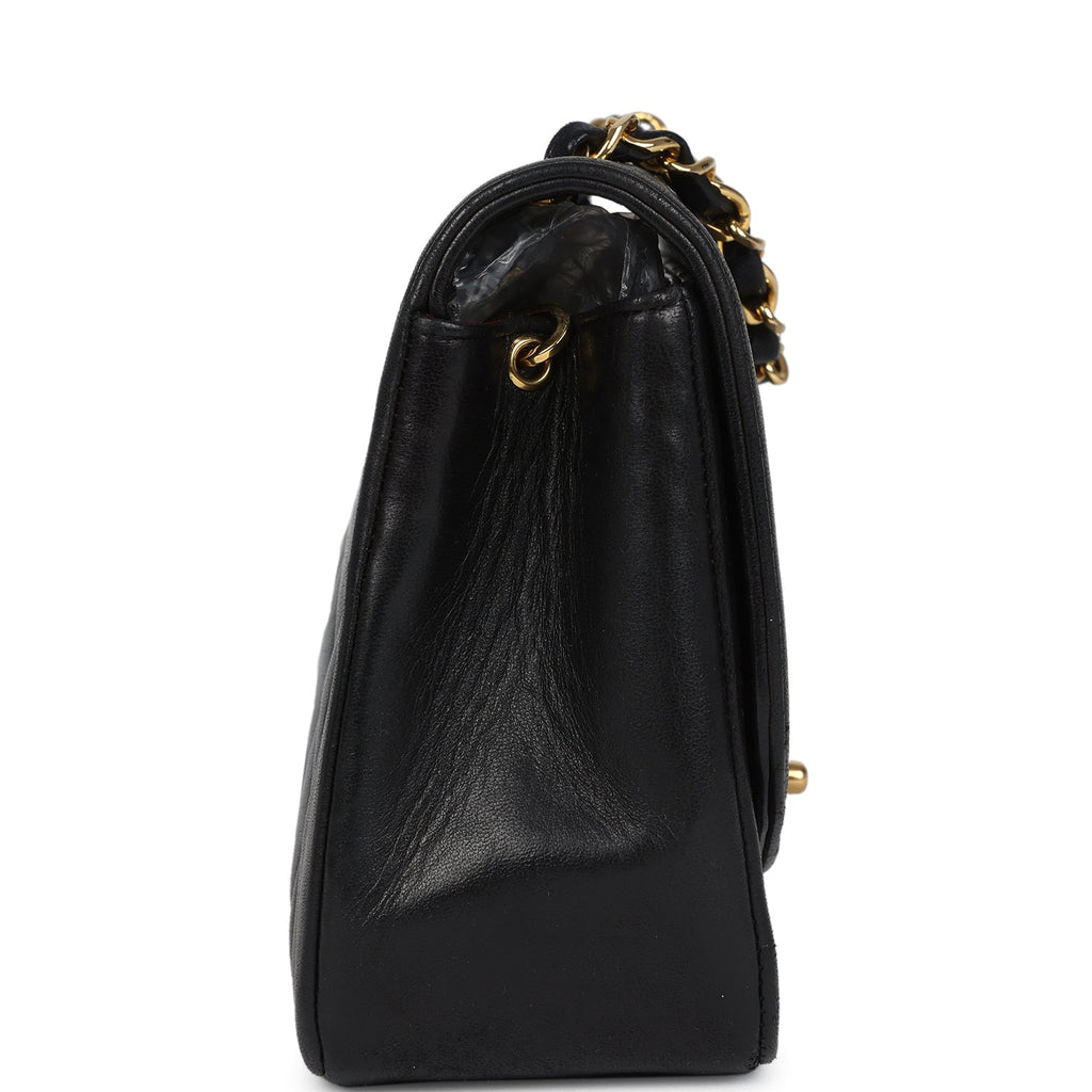 Vintage Small Diana Flap Bag Black Lambskin Gold Hardware