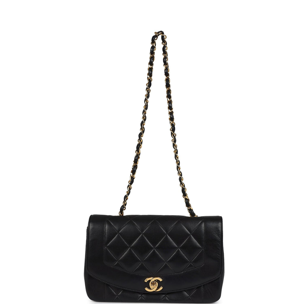 Vintage Small Diana Flap Bag Black Lambskin Gold Hardware