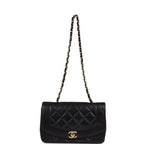 Vintage Small Diana Flap Bag Black Lambskin Gold Hardware