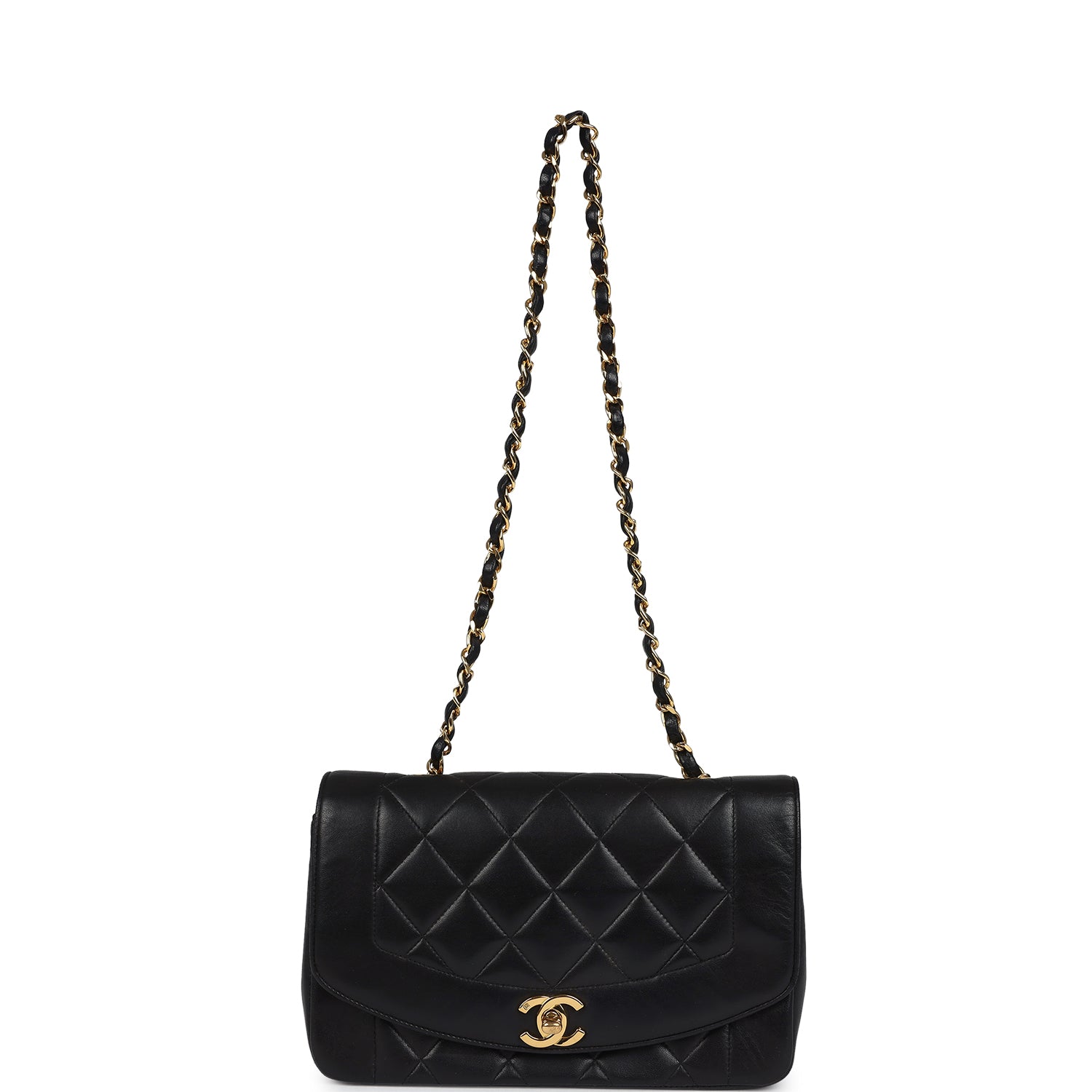 Vintage Small Diana Flap Bag Black Lambskin Gold Hardware