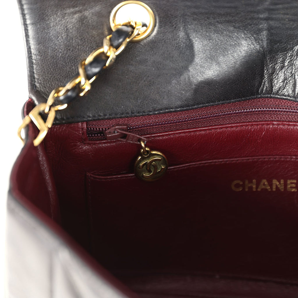 Vintage Small Diana Flap Bag Black Lambskin Gold Hardware
