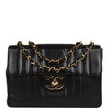 Vintage Jumbo Classic Mademoiselle Vertical Flap Black Lambskin Gold Hardware