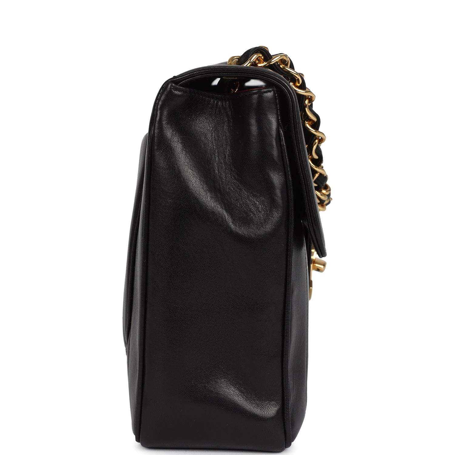 Vintage Jumbo Classic Mademoiselle Vertical Flap Black Lambskin Gold Hardware
