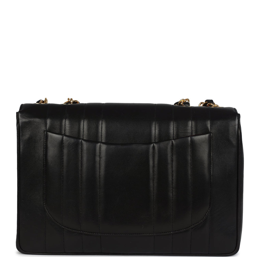 Vintage Jumbo Classic Mademoiselle Vertical Flap Black Lambskin Gold Hardware