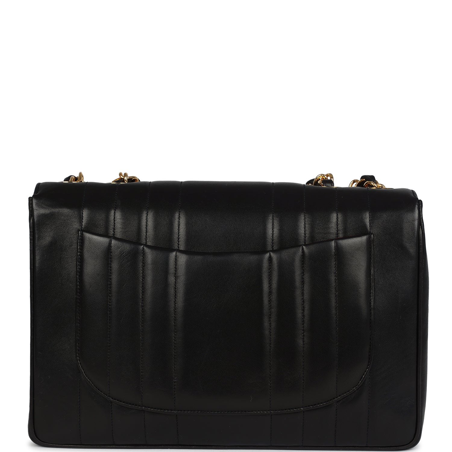 Vintage Jumbo Classic Mademoiselle Vertical Flap Black Lambskin Gold Hardware