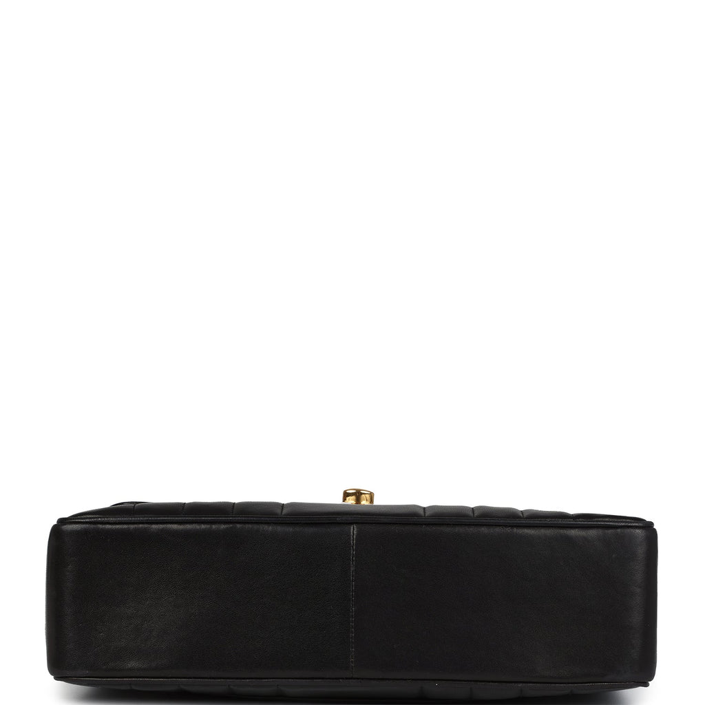 Vintage Jumbo Classic Mademoiselle Vertical Flap Black Lambskin Gold Hardware