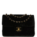 Vintage XL Classic Chevron Single Flap Bag Black Velvet Gold Hardware