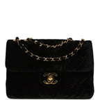 Vintage XL Classic Chevron Single Flap Bag Black Velvet Gold Hardware