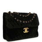 Vintage XL Classic Chevron Single Flap Bag Black Velvet Gold Hardware