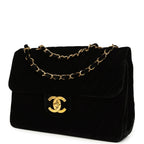 Vintage XL Classic Chevron Single Flap Bag Black Velvet Gold Hardware
