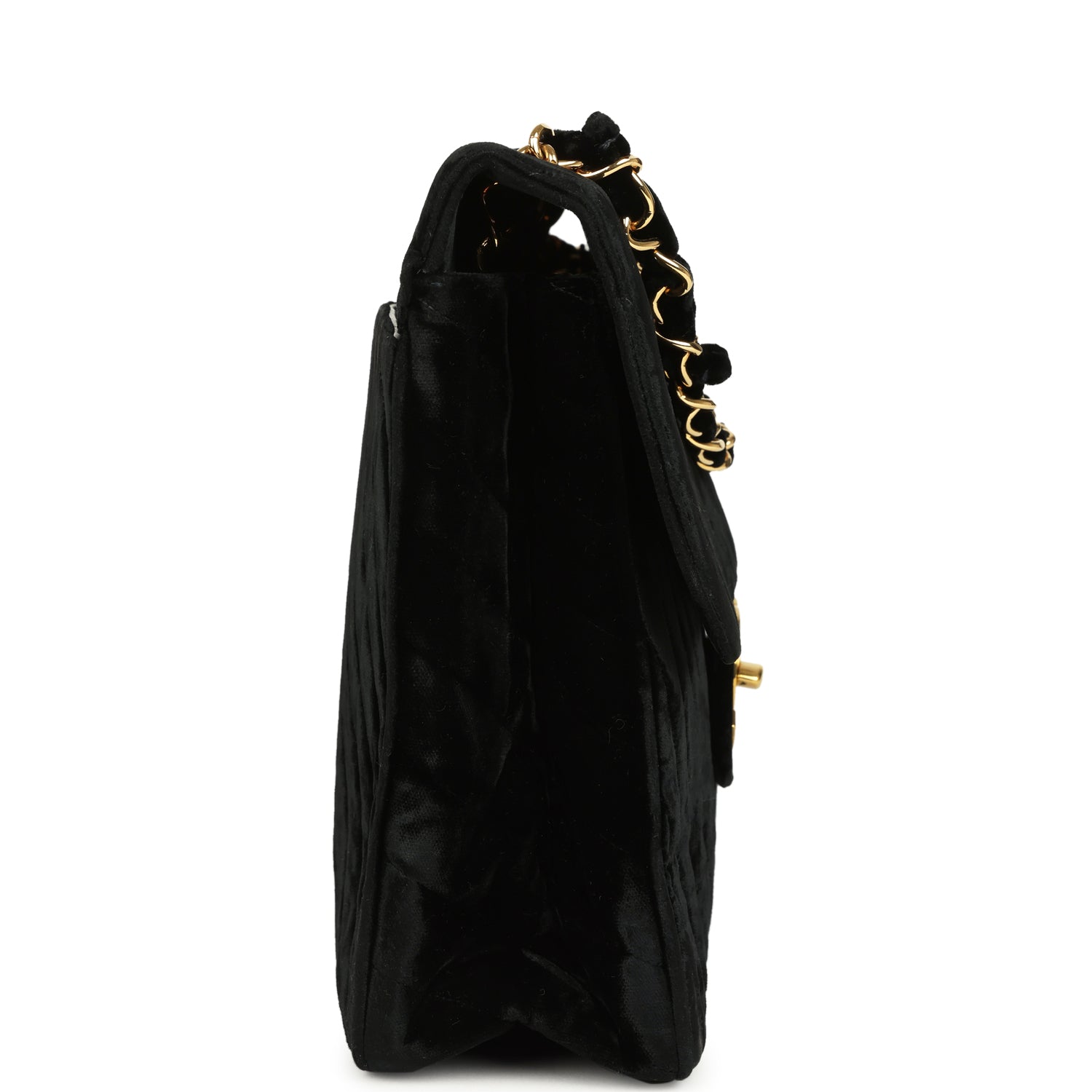 Vintage XL Classic Chevron Single Flap Bag Black Velvet Gold Hardware
