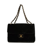 Vintage XL Classic Chevron Single Flap Bag Black Velvet Gold Hardware