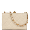 Vintage Box Clutch Bag Beige Lambskin Gold Hardware