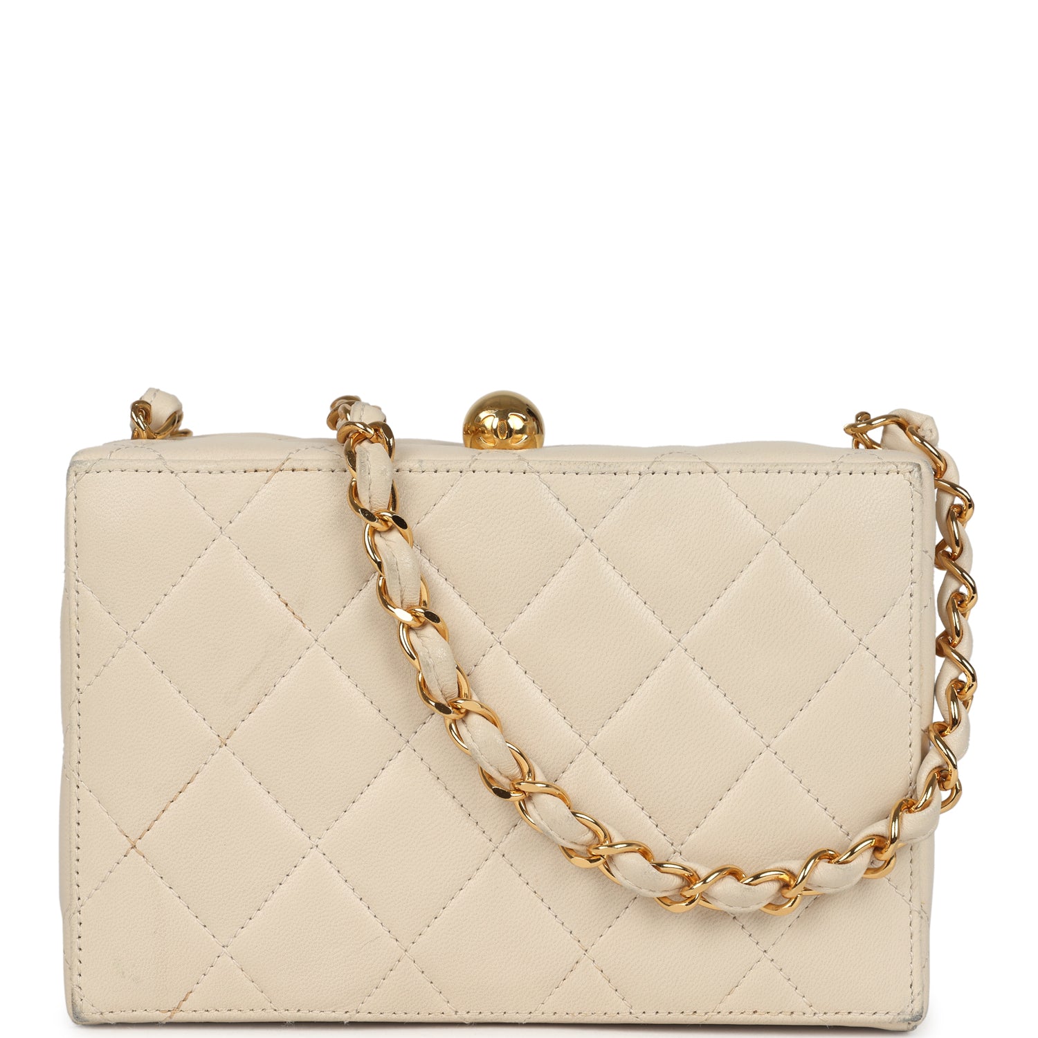 Vintage Box Clutch Bag Beige Lambskin Gold Hardware