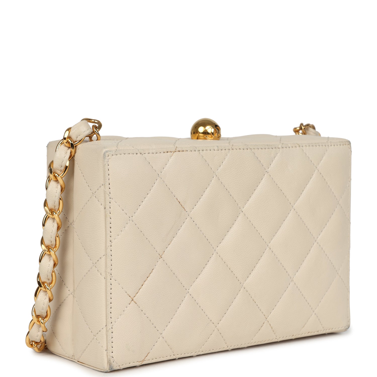 Vintage Box Clutch Bag Beige Lambskin Gold Hardware