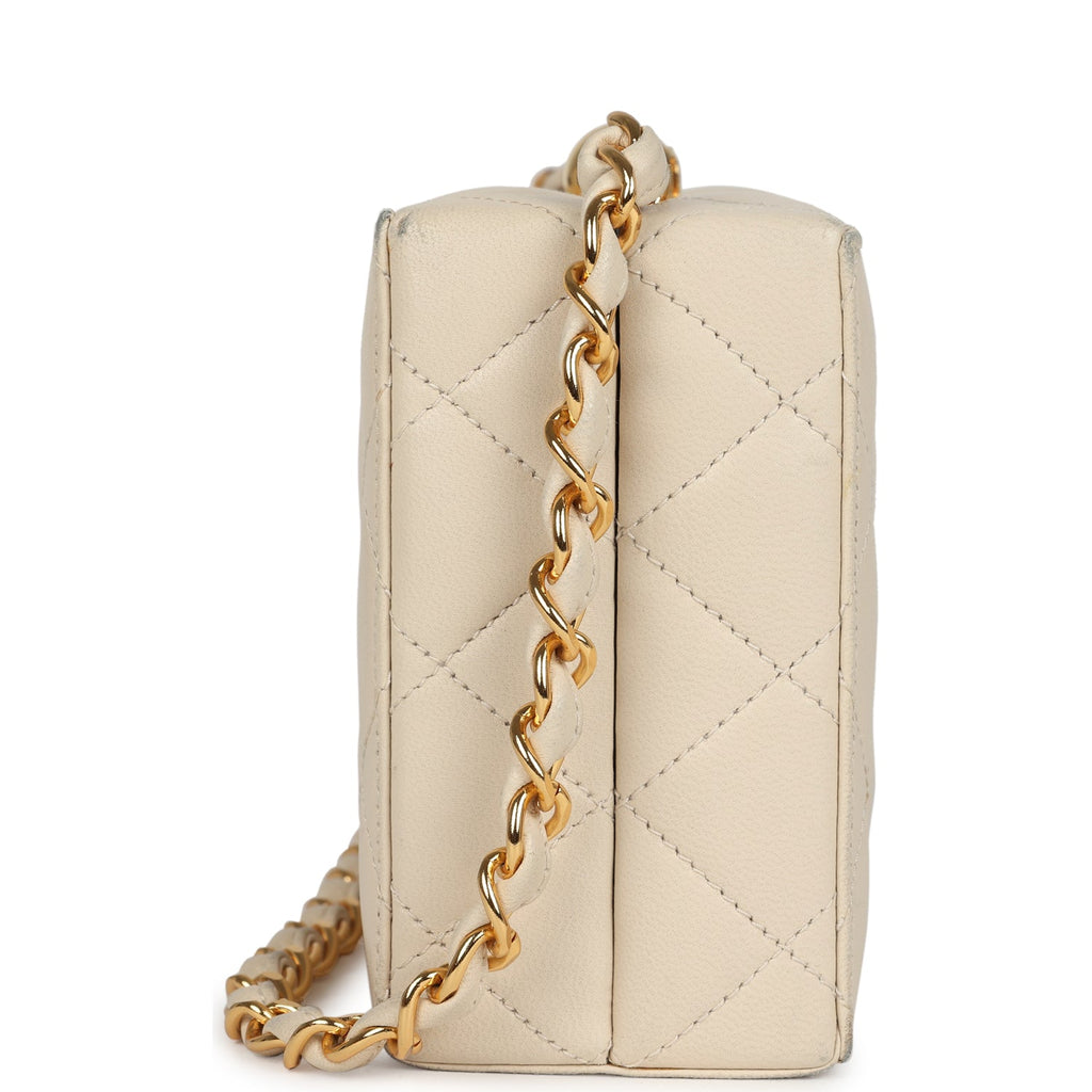 Vintage Box Clutch Bag Beige Lambskin Gold Hardware