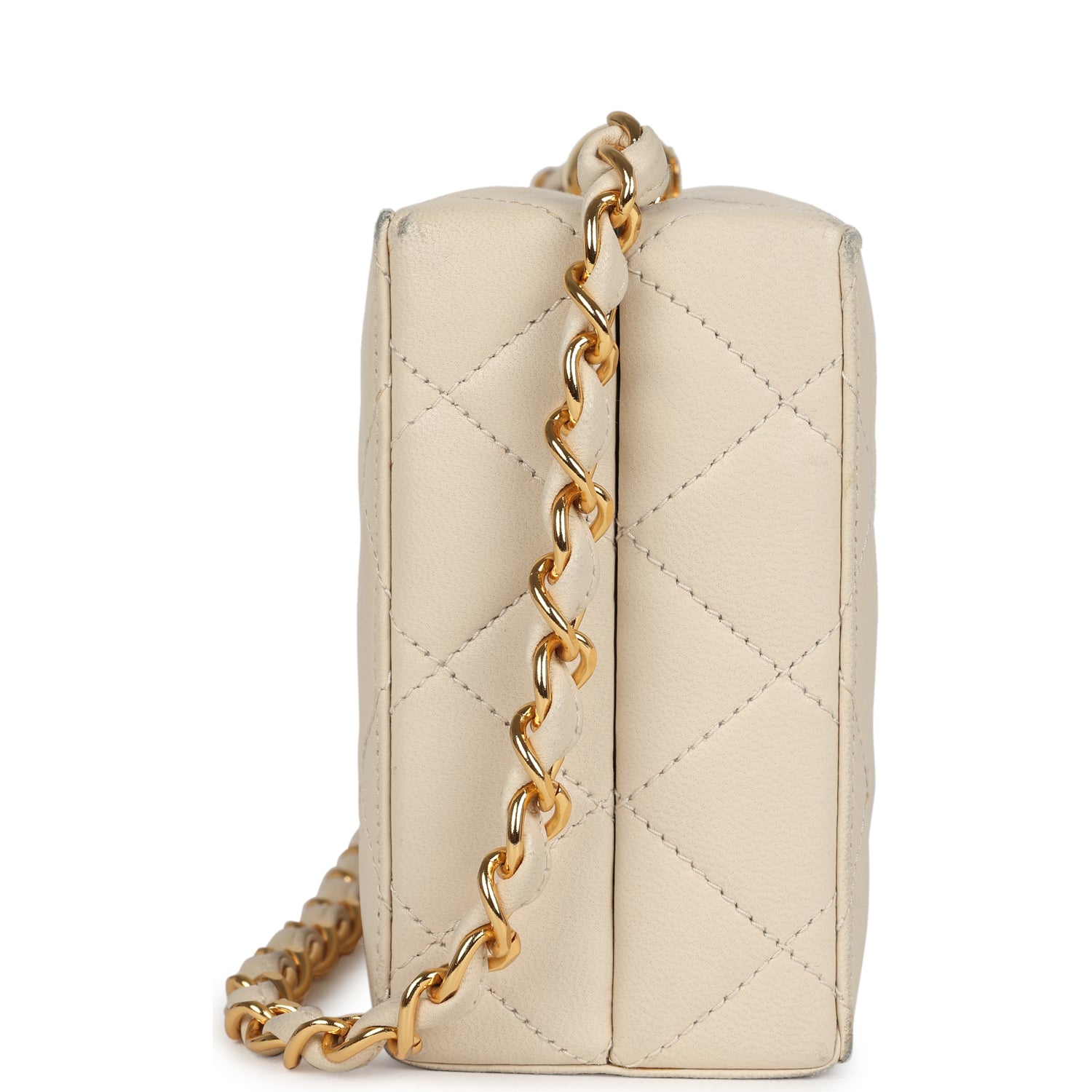 Vintage Box Clutch Bag Beige Lambskin Gold Hardware