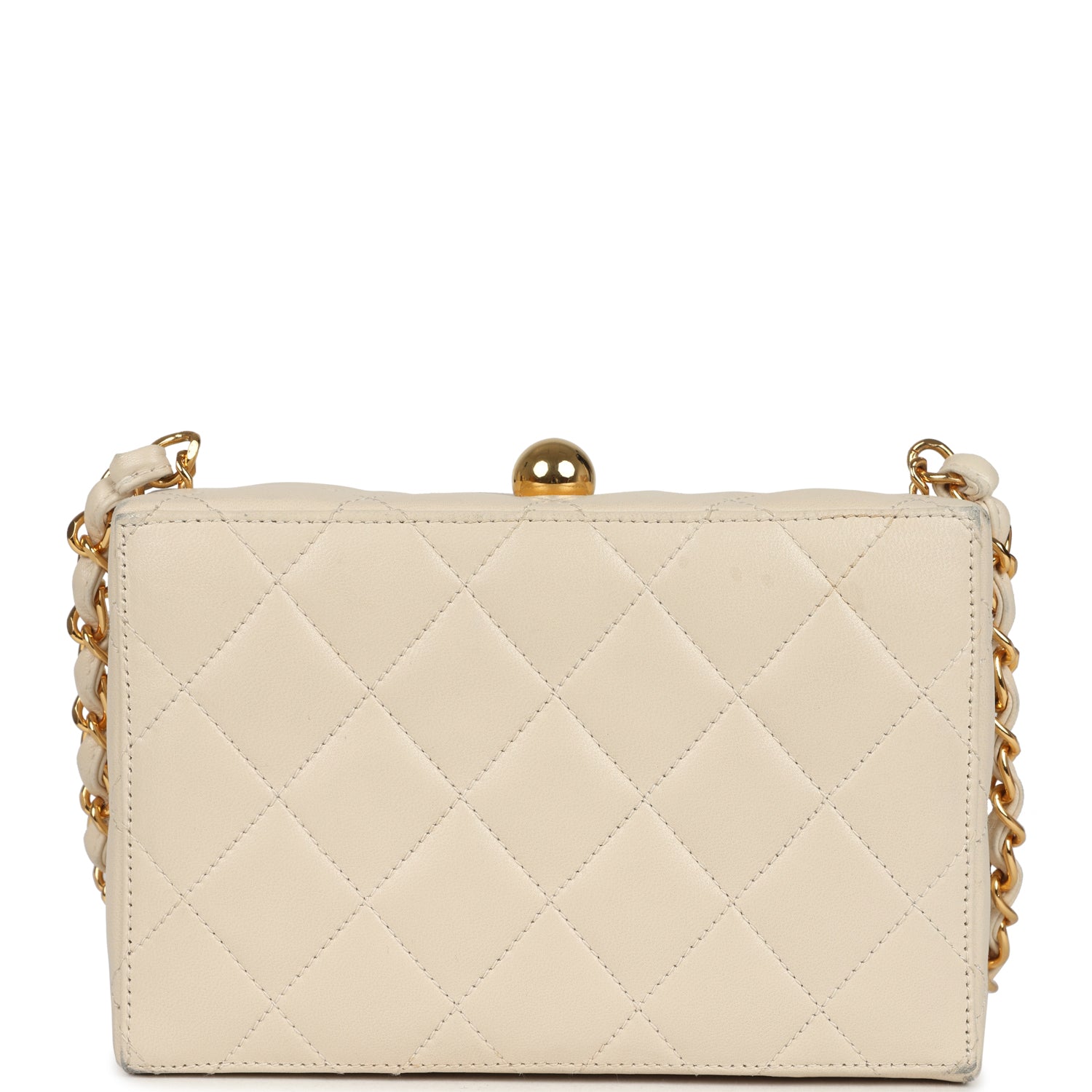 Vintage Box Clutch Bag Beige Lambskin Gold Hardware