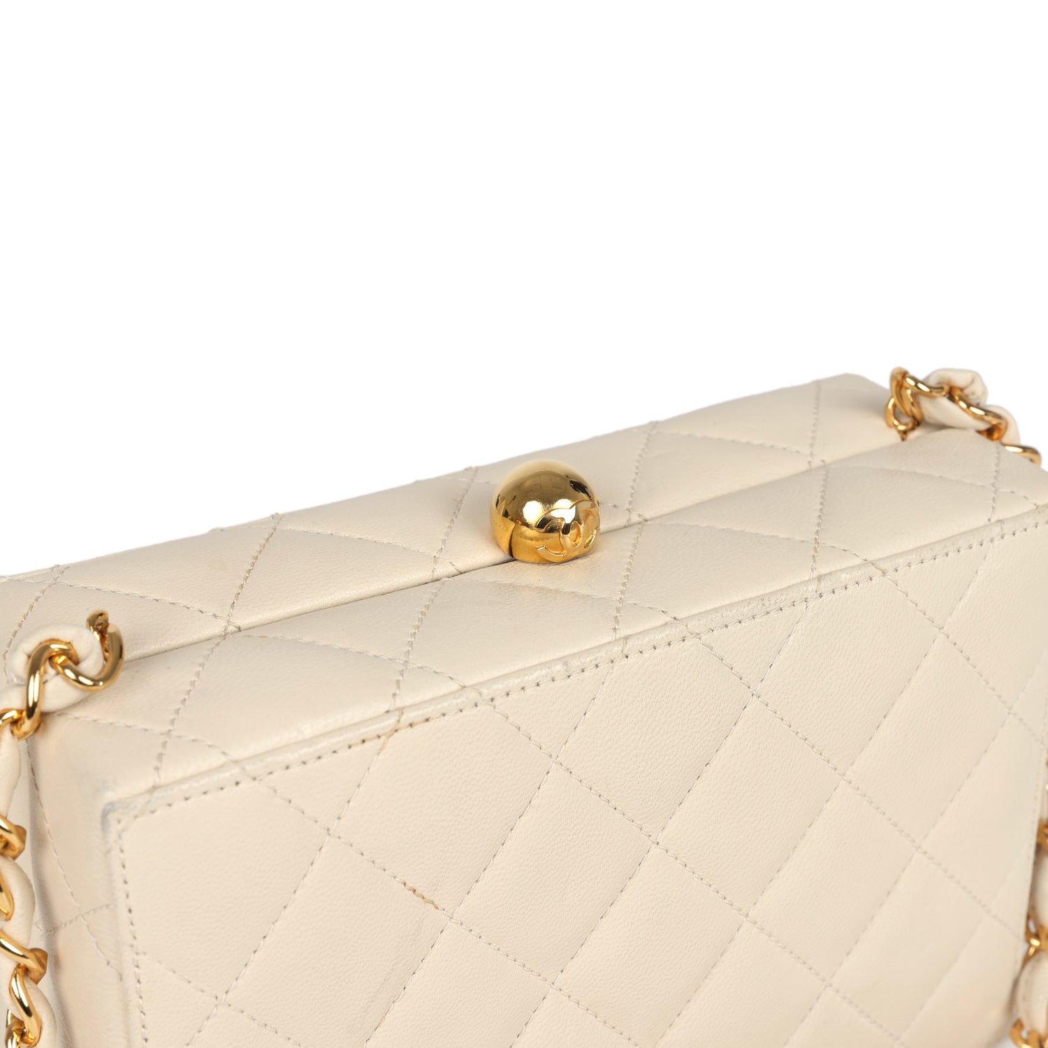 Vintage Box Clutch Bag Beige Lambskin Gold Hardware