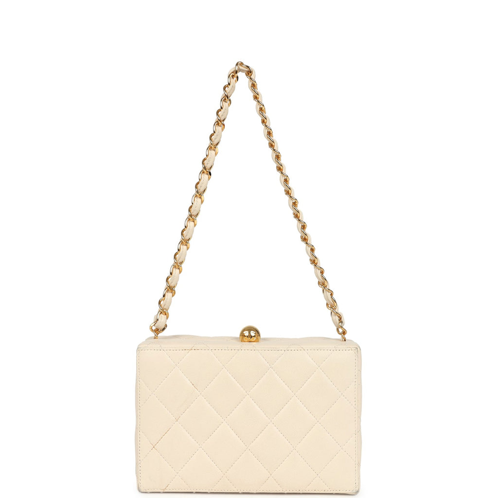 Vintage Box Clutch Bag Beige Lambskin Gold Hardware