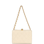 Vintage Box Clutch Bag Beige Lambskin Gold Hardware