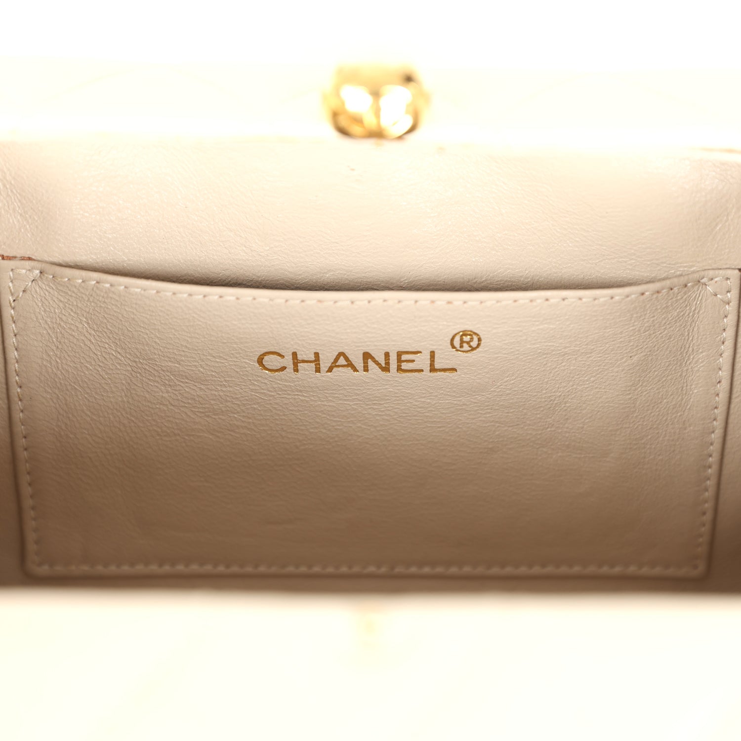 Vintage Box Clutch Bag Beige Lambskin Gold Hardware