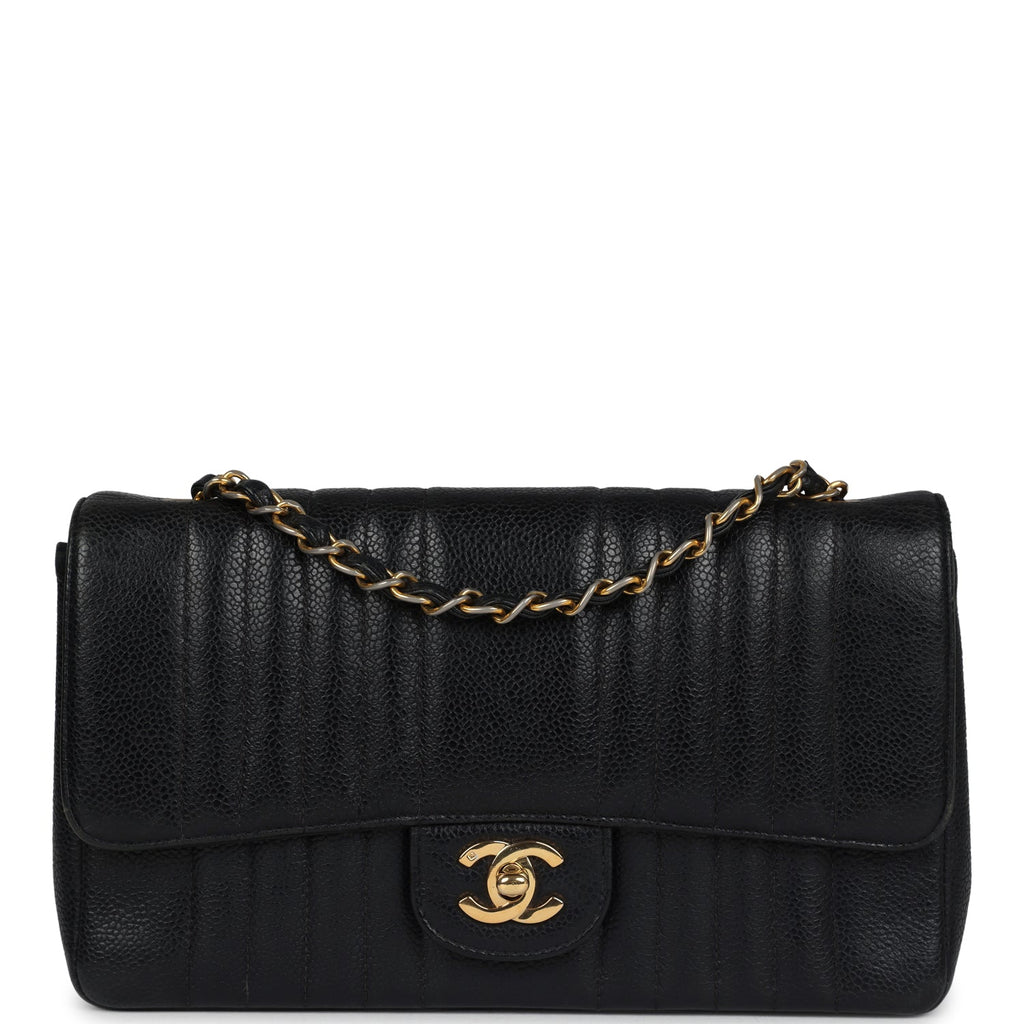 Vintage Medium Vertical Flap Bag Black Caviar Gold Hardware