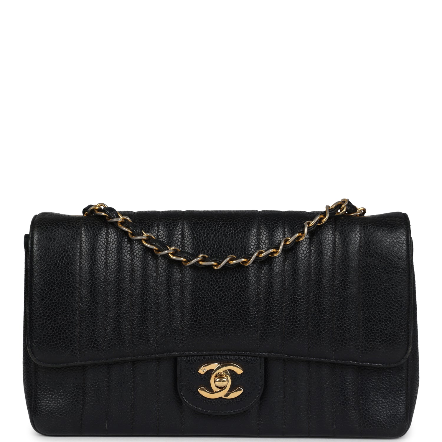 Vintage Medium Vertical Flap Bag Black Caviar Gold Hardware