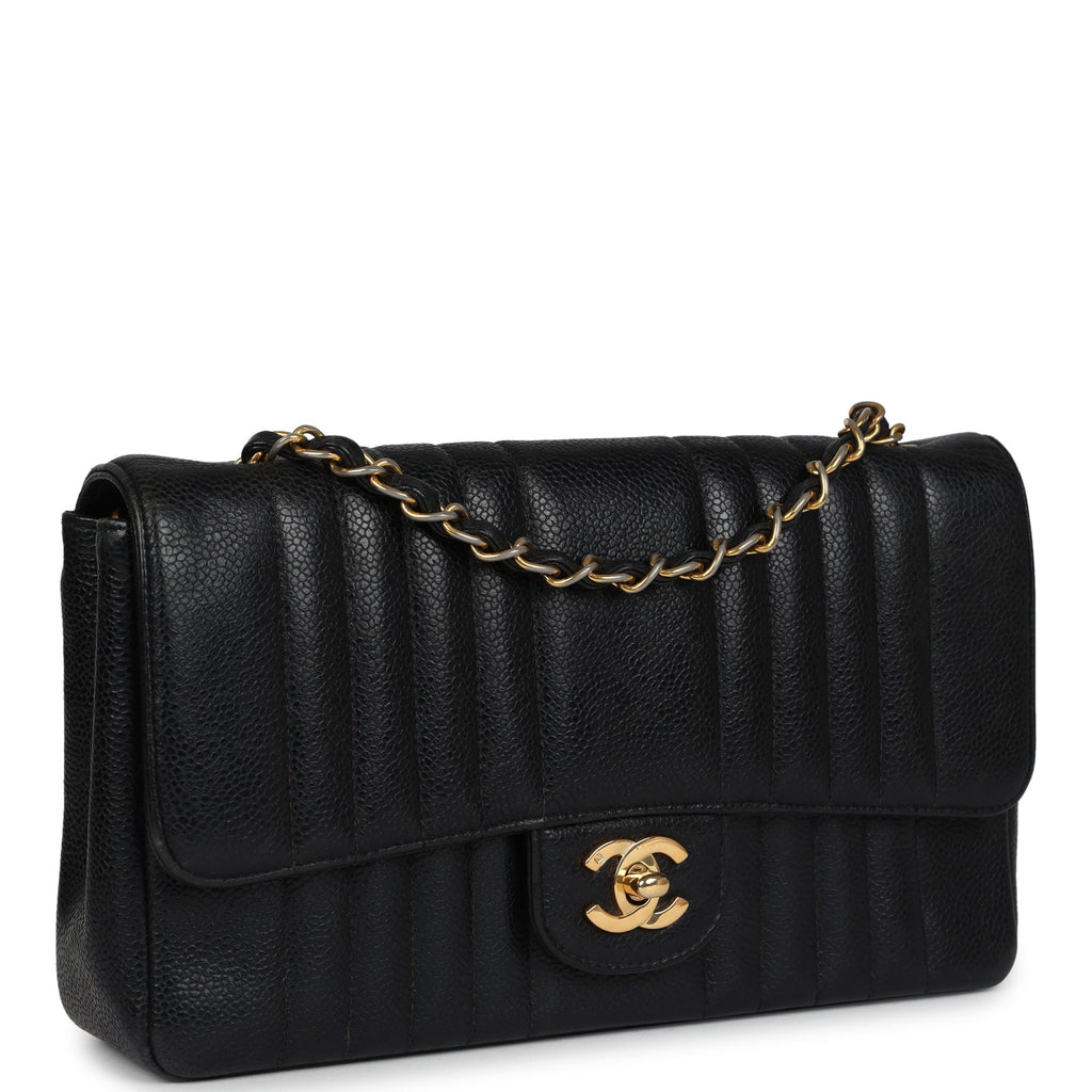 Vintage Medium Vertical Flap Bag Black Caviar Gold Hardware