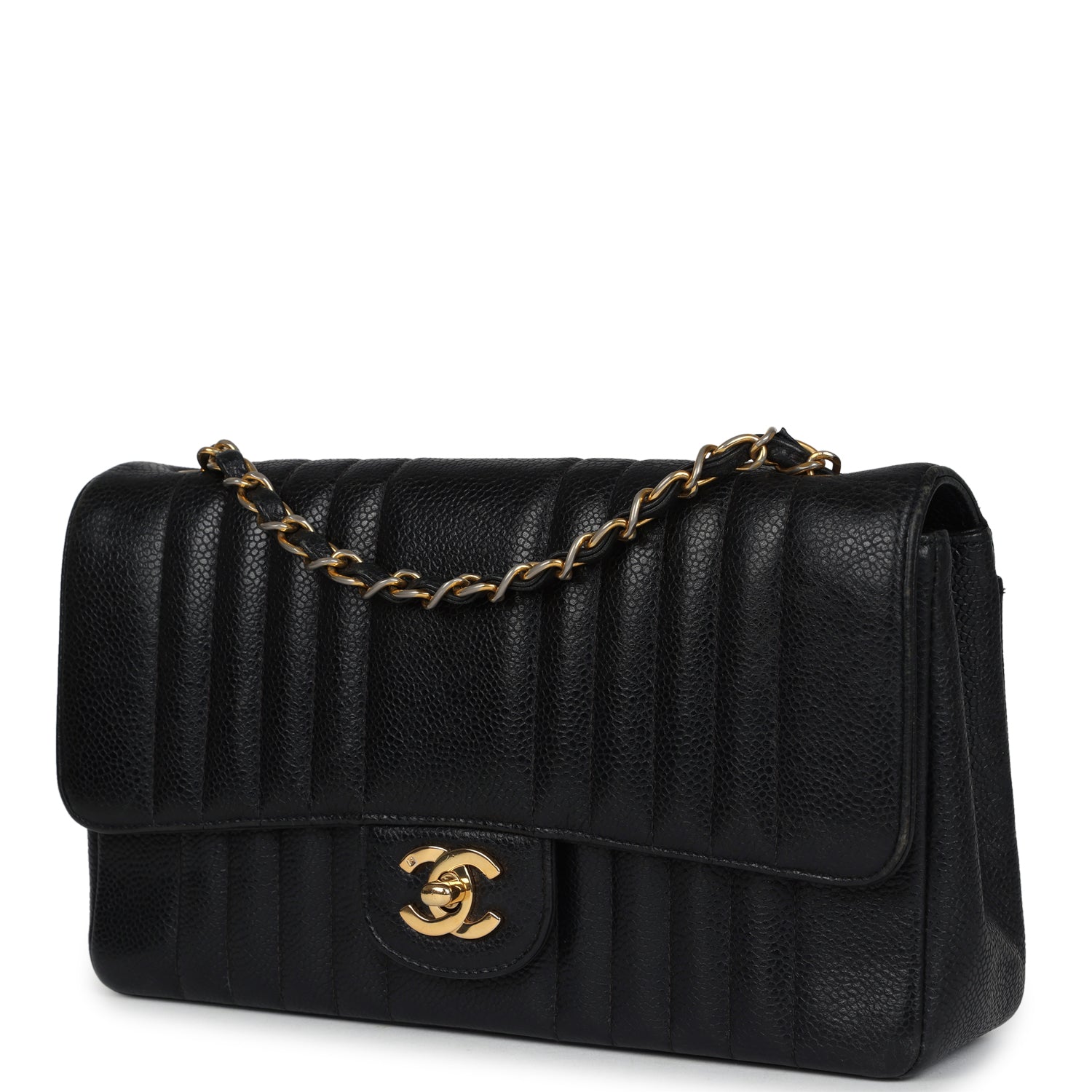 Vintage Medium Vertical Flap Bag Black Caviar Gold Hardware