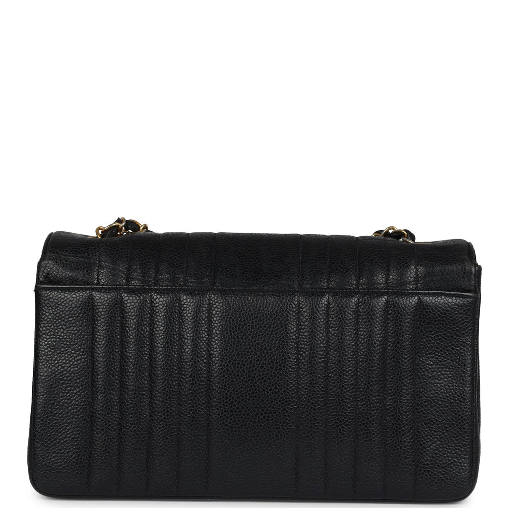 Vintage Medium Vertical Flap Bag Black Caviar Gold Hardware