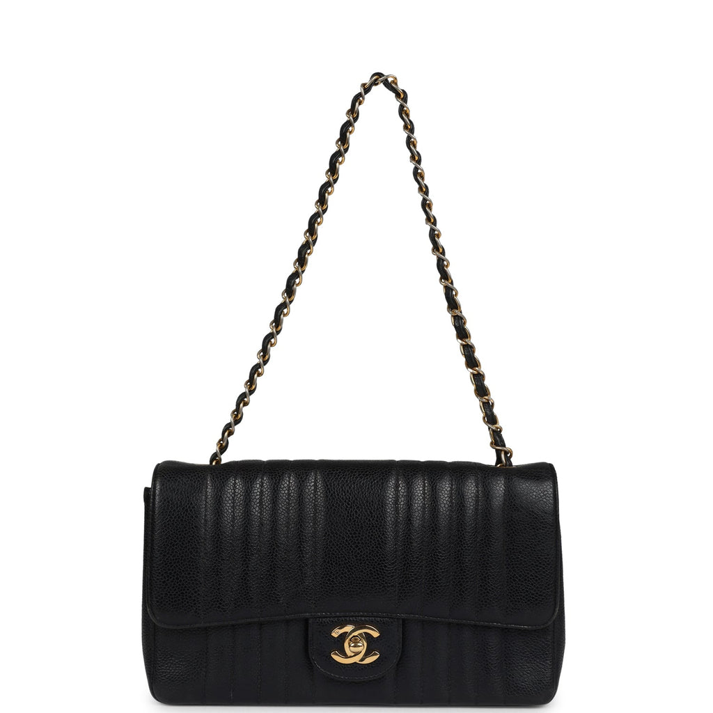 Vintage Medium Vertical Flap Bag Black Caviar Gold Hardware
